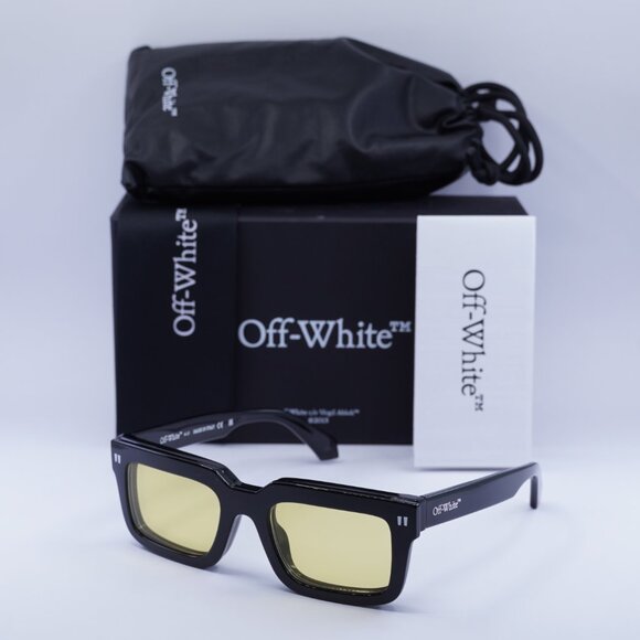 Off-White OERI130 CLIP ON2 1018 Rectangle Sunglasses – Black/Yellow - Picture 1 of 11